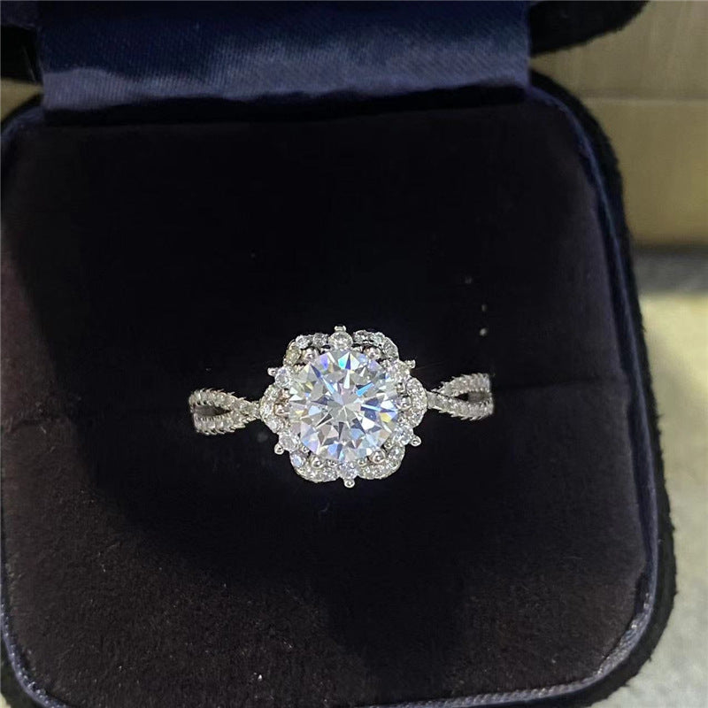 VVS Moissanite Halo Ring for Women, Floral Split Shank Engagement Ring, 1ct/2ct, Sizes 8-20 product image
