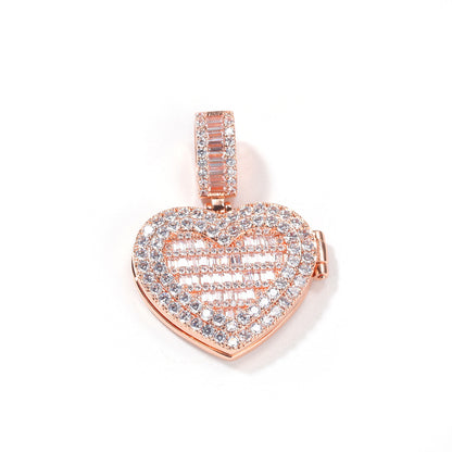 Custom Heart Photo Pendant Necklace with Cubic Zirconia Twist Chain for Women