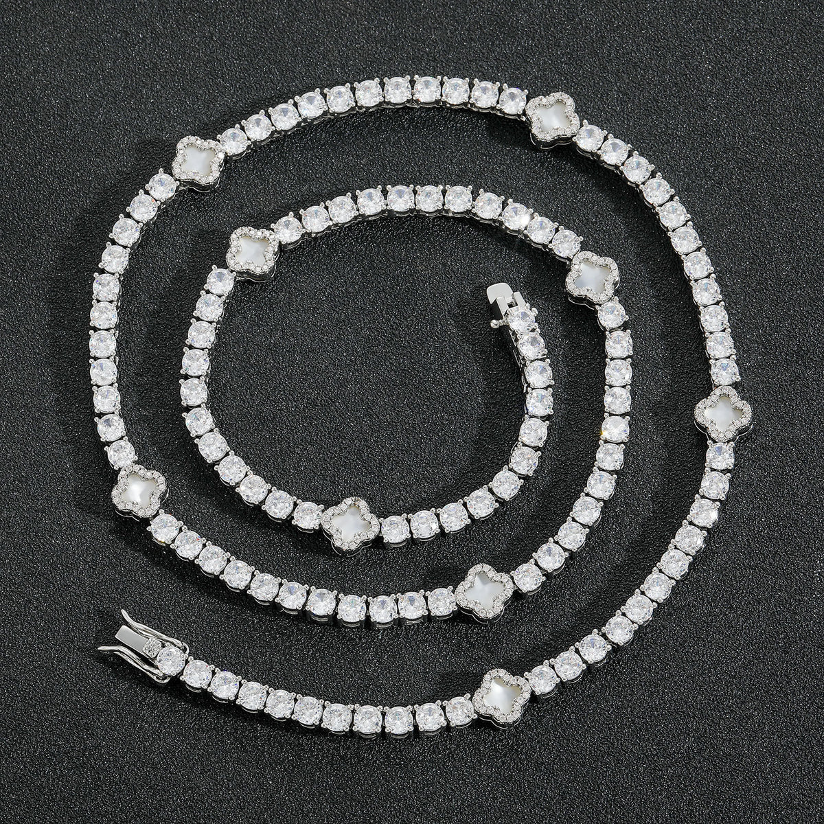 Hip Hop Light Luxury Four Leaf Clover Tennis Chain Cubic Zirconia Necklace for Men product image