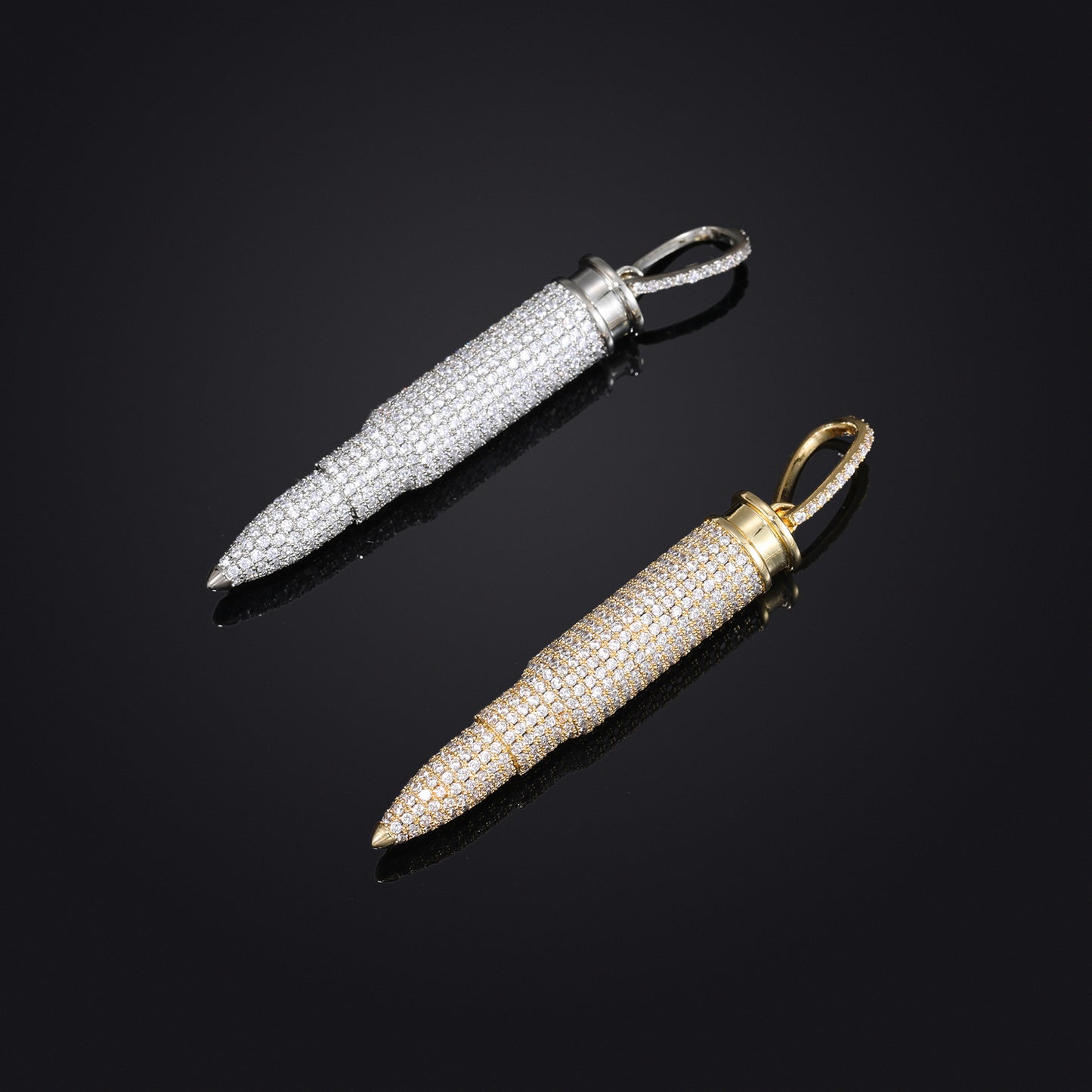 Pavé Bullet Pendant Necklace, Zircon Rope Chain Hip Hop Pendant, White/Yellow Tone product image