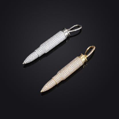 Pavé Bullet Pendant Necklace, Zircon Rope Chain Hip Hop Pendant, White/Yellow Tone