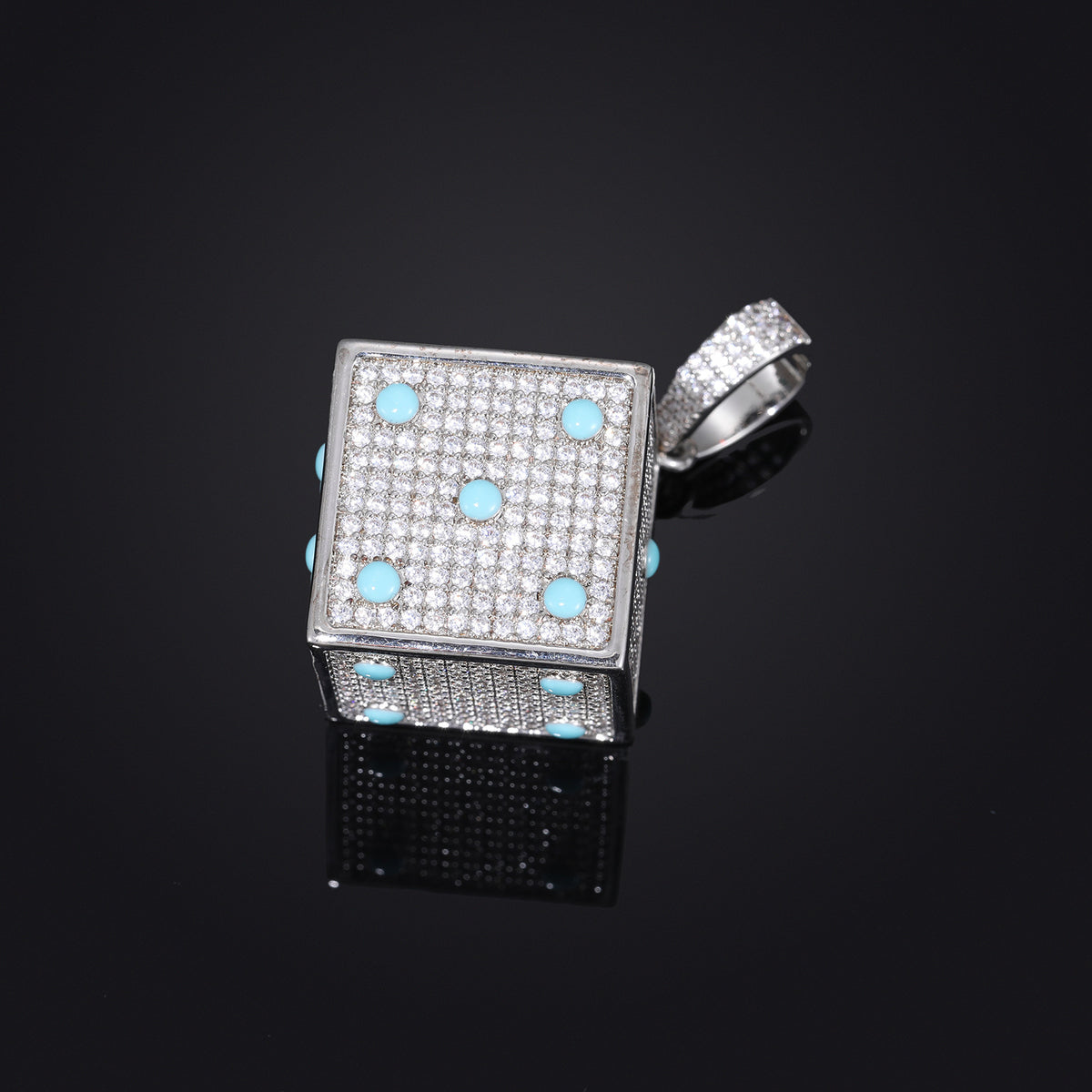 Hip Hop Dice Pendant Necklace, Geometric Zircon Rope Chain, White Tone product image