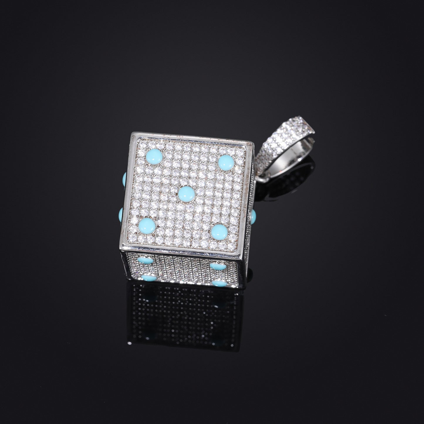 Hip Hop Dice Pendant Necklace, Geometric Zircon Rope Chain, White Tone product image