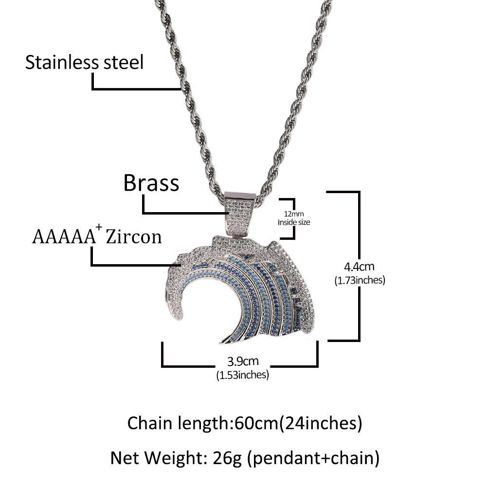 Iced Wave Pendant Necklace with Twisted Chain for Women – Hip Hop Statement Cubic Zirconia Chain in Gold or Silver