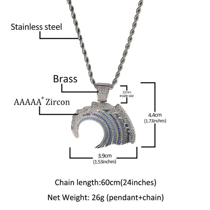 Iced Wave Pendant Necklace with Twisted Chain for Women – Hip Hop Statement Cubic Zirconia Chain in Gold or Silver