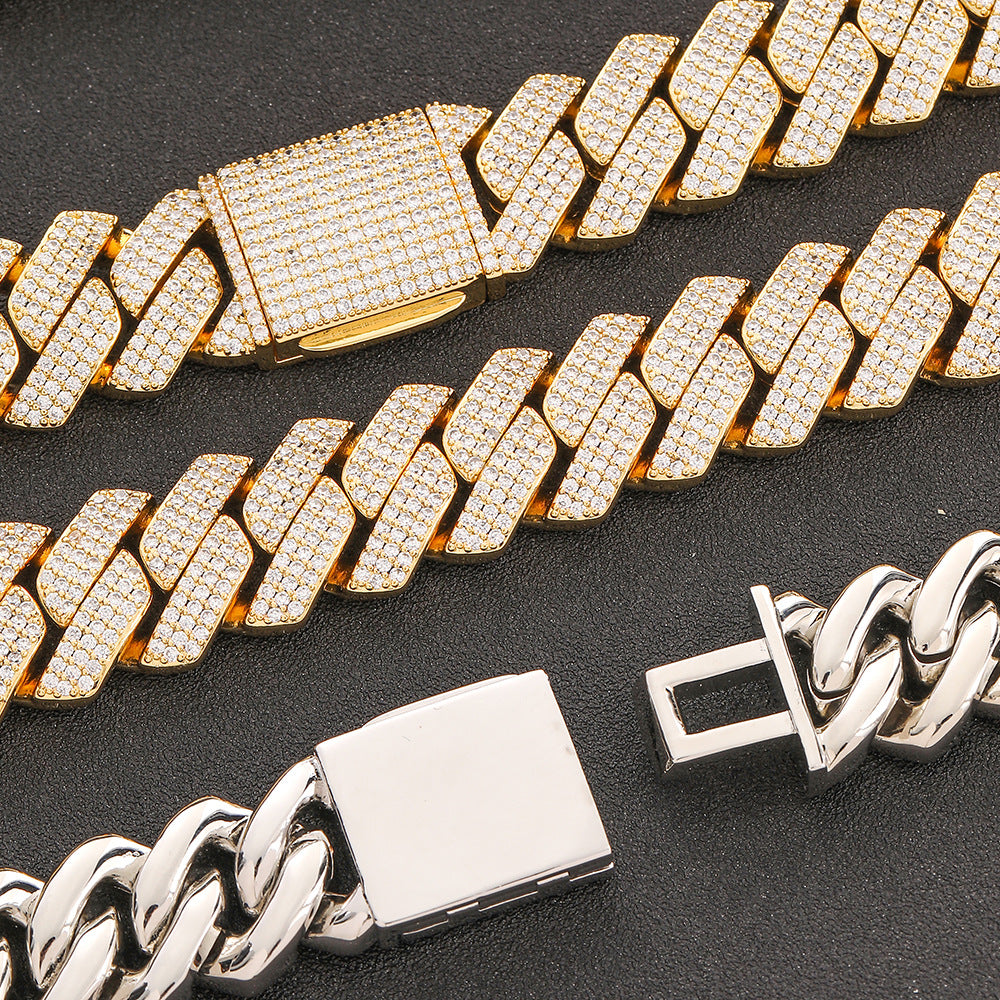 20 mm Diamond-Shaped Iced Cuban Copper Bracelet with Cubic Zirconia - CHA198 product image
