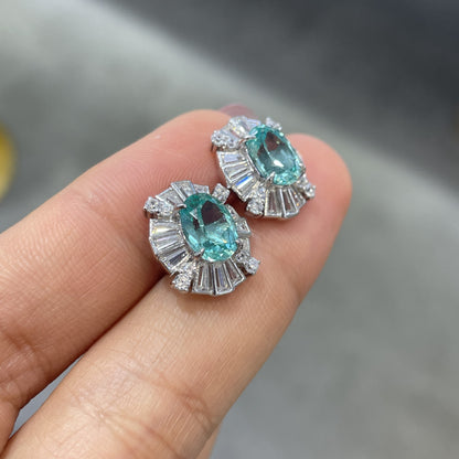 S925 Silver Post Lab-Created Paraiba Floral Stud Earrings, Petite Teal 6–8 mm Earrings for Women