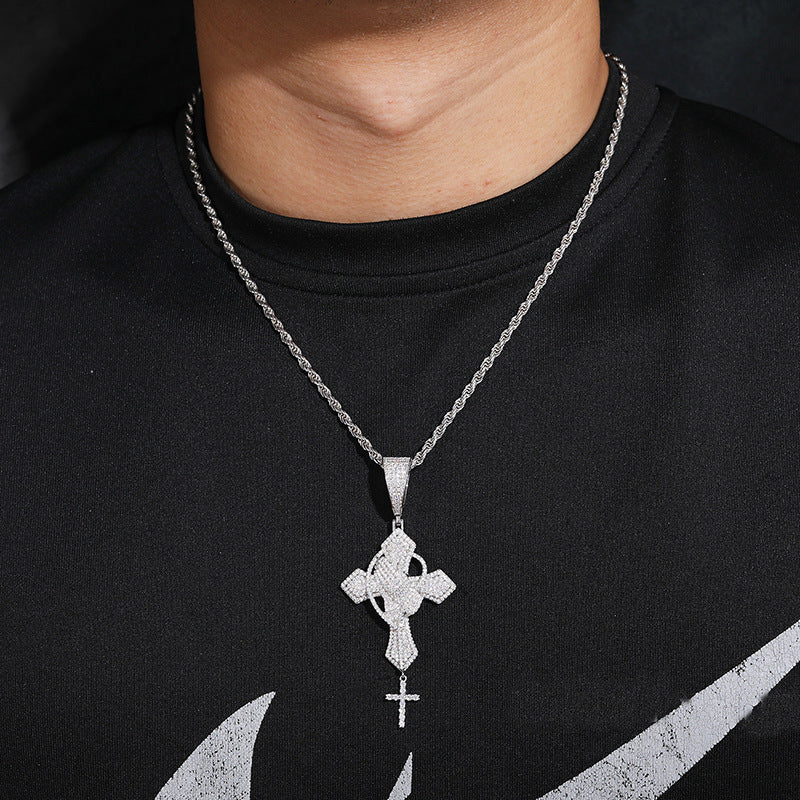 Iced Out Moissanite Cross Pendant Necklace in 925 Silver with Rope Chain product image