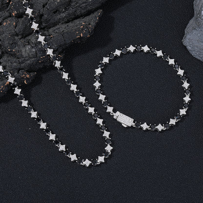 Star Cubic Zirconia Tennis Bracelet, Unisex Hip Hop Chain Bracelet