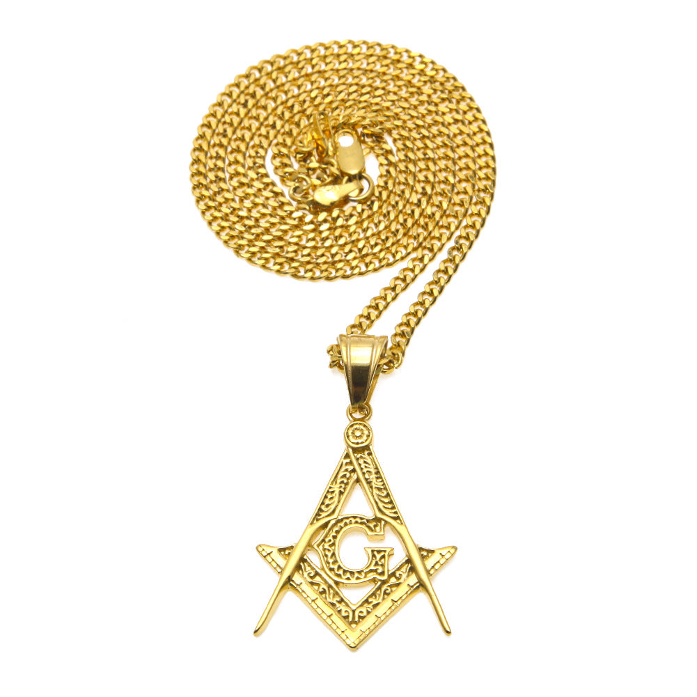 Men’s Gold Plated Stainless Steel Statement Pendant Necklace with 3mm Cuban Chain product image