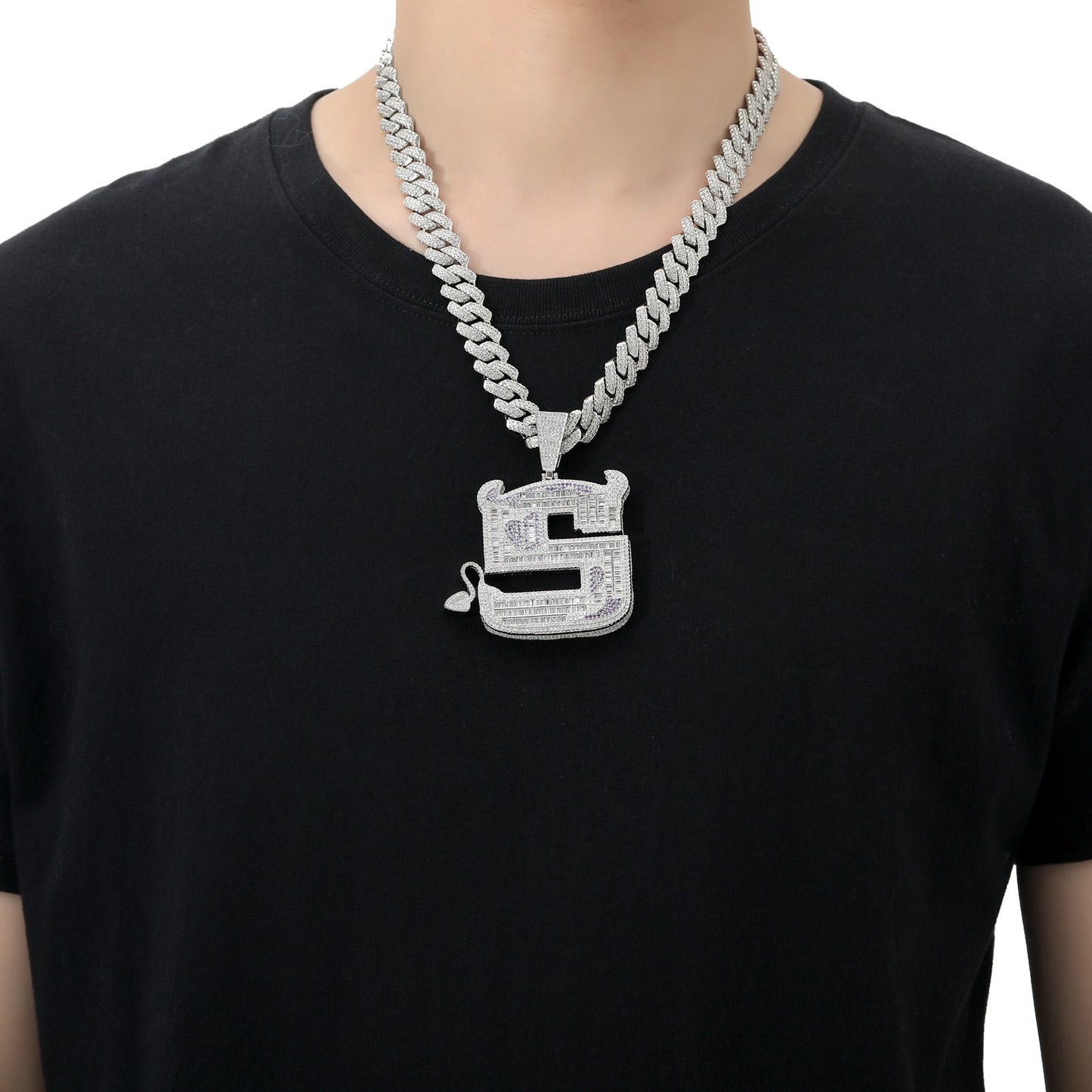 Hip Hop Letter Copper Pendant Necklace for Men and Women