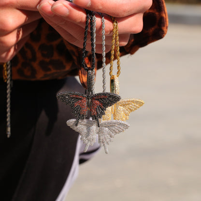 Black Butterfly Pendant Necklace with Cubic Zirconia for Women – Trendy Statement Chain in Red Black, Blue Black or Green Black