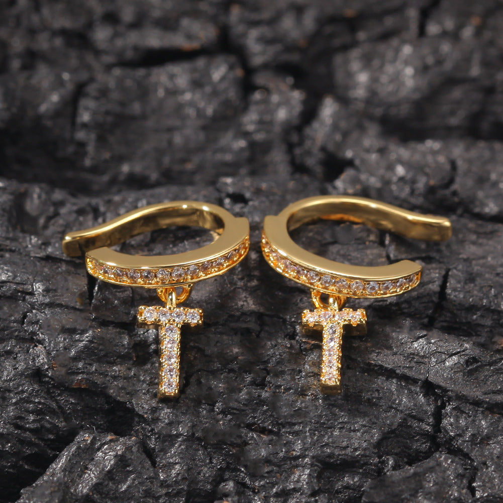 Unisex Cubic Zirconia Cross Hoop Earrings in Gold or Silver Tone Minimalist Statement Jewelry product image