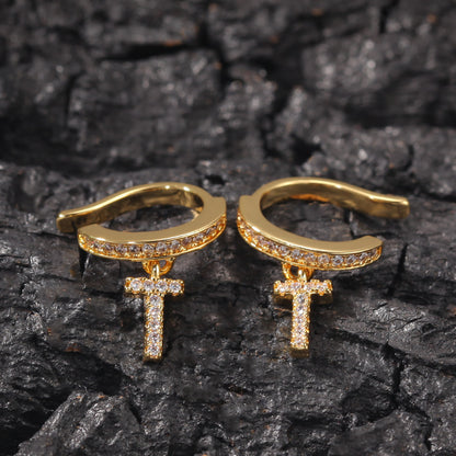 Unisex Cubic Zirconia Cross Hoop Earrings in Gold or Silver Tone Minimalist Statement Jewelry