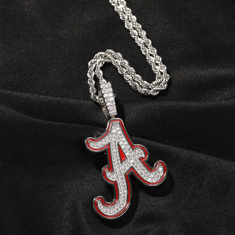 Silver Tone Iced Letter A Pendant Necklace with Rhinestone Chain - Hip Hop Statement Jewelry for Women