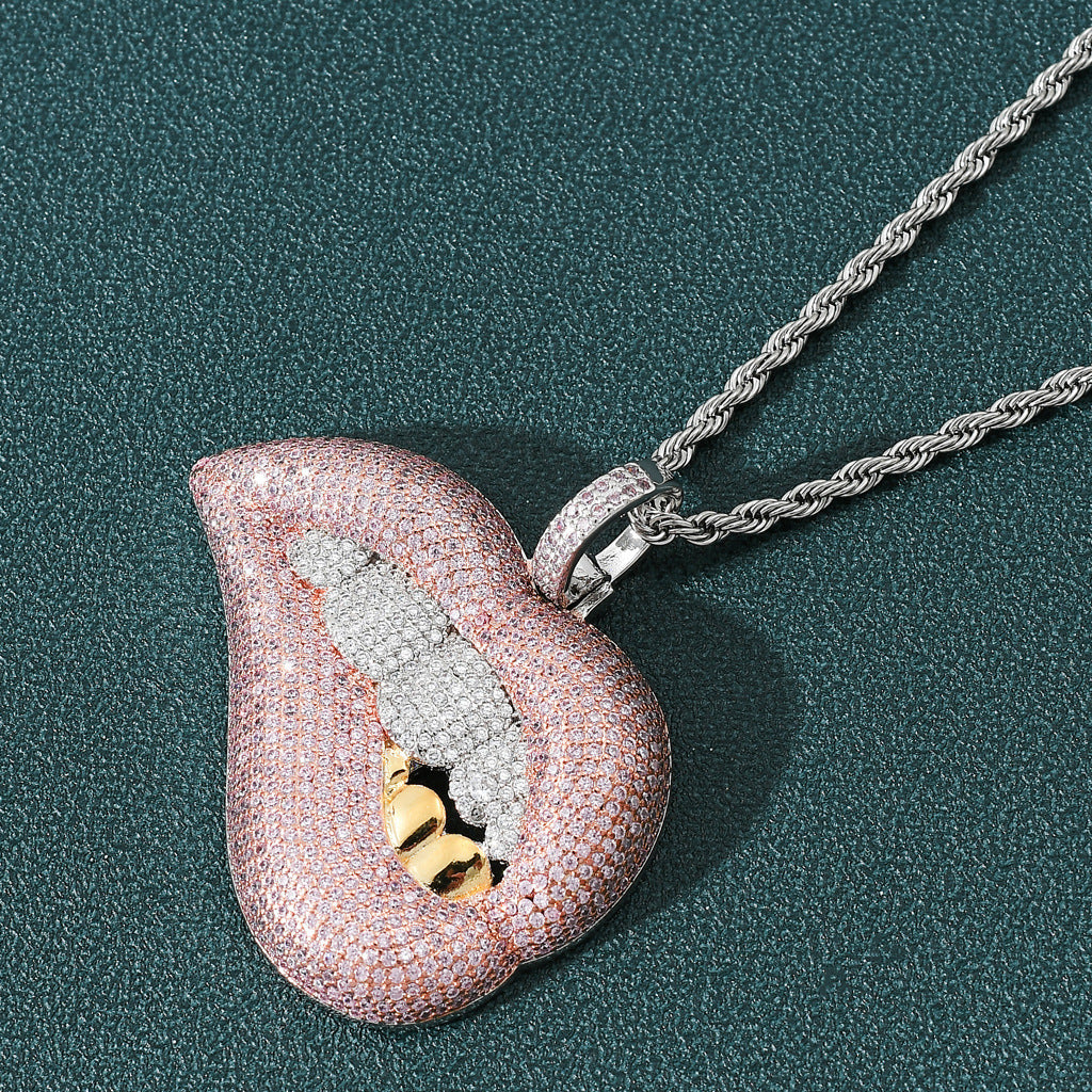 Hip Hop Lip Copper Pendant Necklace for Men and Women
