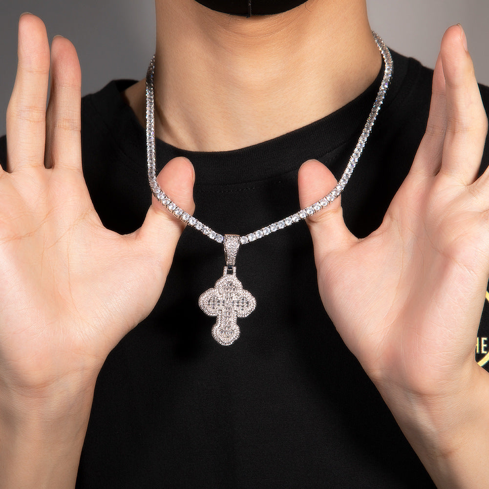 Cubic Zirconia Cross Pendant Necklace for Women with Twisted Chain in Gold or Silver Tone