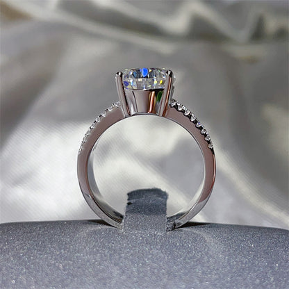 8 Carat Oval Moissanite Halo Ring for Women, Wide Pavé Engagement Ring, D Color Statement Ring