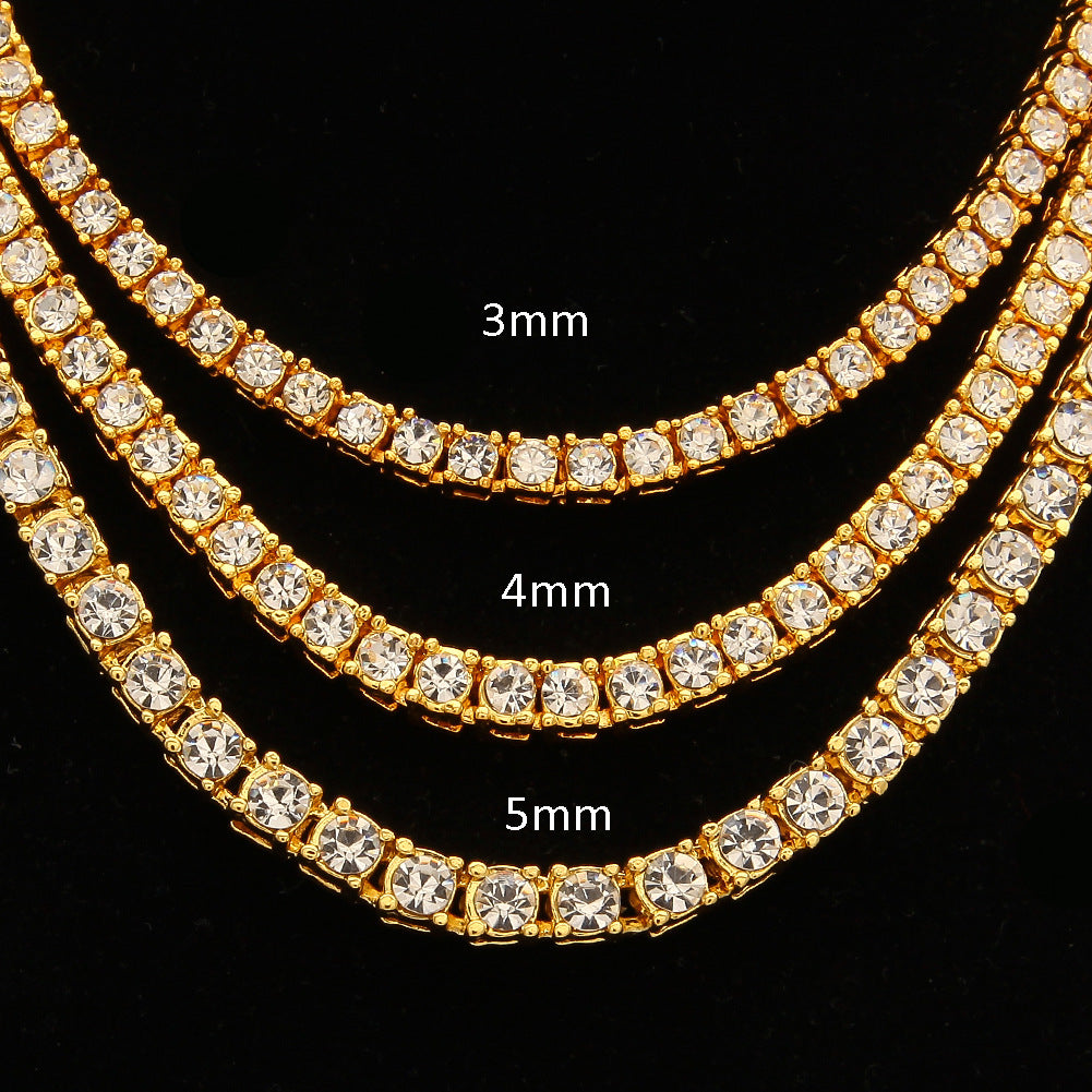 Unisex Iced Out Tennis Chain Necklace with Crystal Rhinestones - Gold, Silver & Rose Gold Plated Chain in 3mm & 4mm