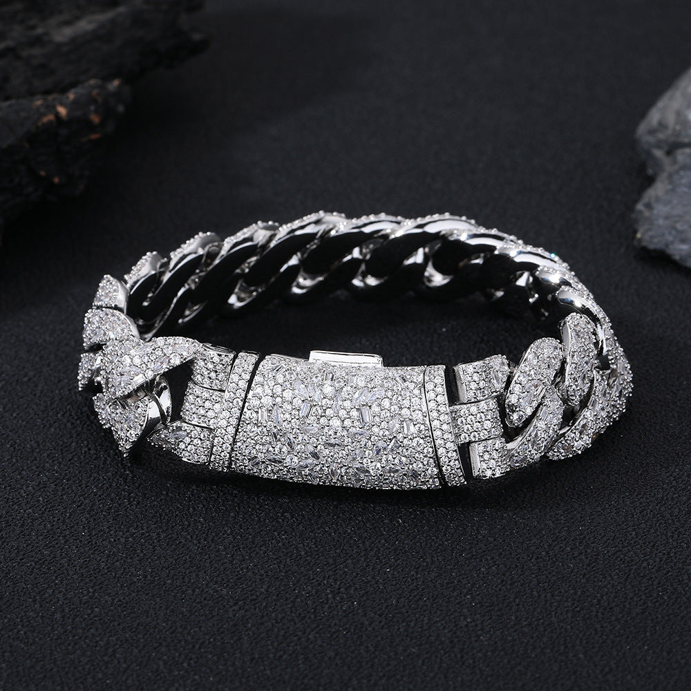 16mm Iced Out Cuban Link Chain Necklace Bracelet, Zircon Hip Hop Jewelry