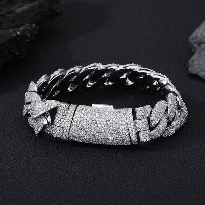 16mm Iced Out Cuban Link Chain Necklace Bracelet, Cubic Zirconia Hip Hop Jewelry