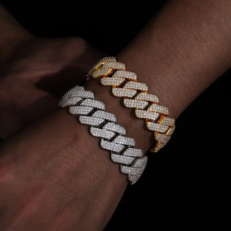 Iced-Out Cuban Link Bracelet, Chunky Hip Hop Chain Bracelet, Zircon Pavé Unisex product image