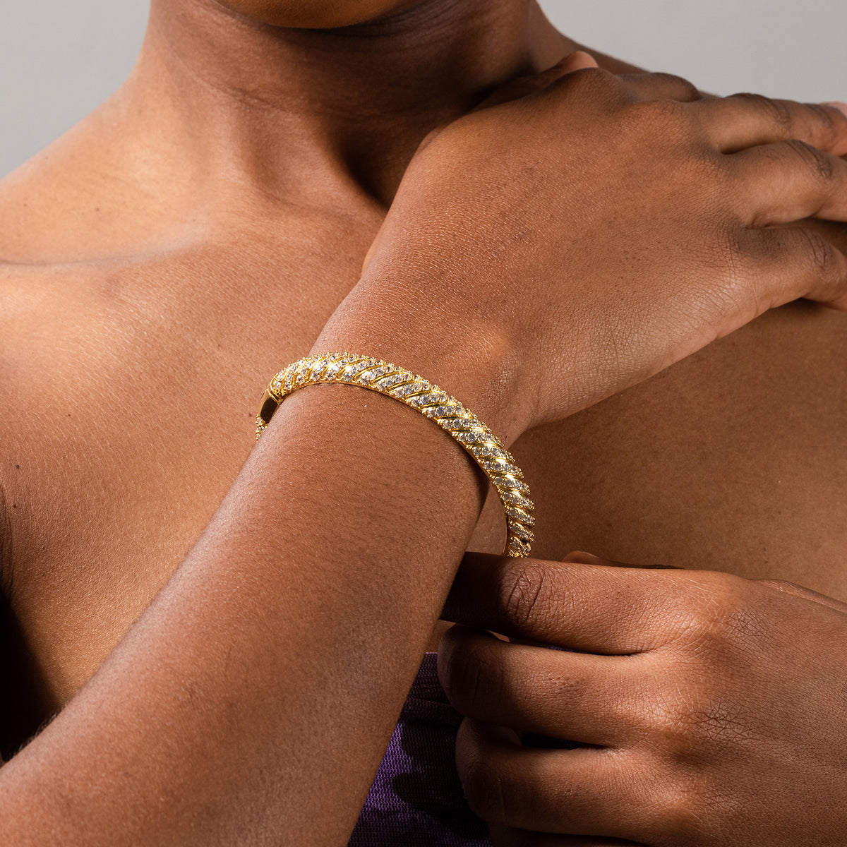 Iced Circle Line Bangle Bracelet for Women - Gold Plated or Silver Plated Cubic Zirconia Statement Bracelet product image