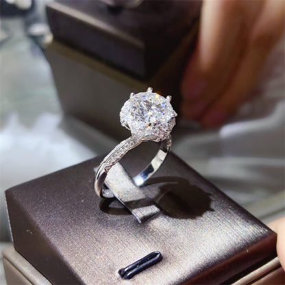 Moissanite Halo Engagement Ring for Women, U-Shaped Geometric Wedding Ring, 1 Carat 2 Carat 3 Carat Ring
