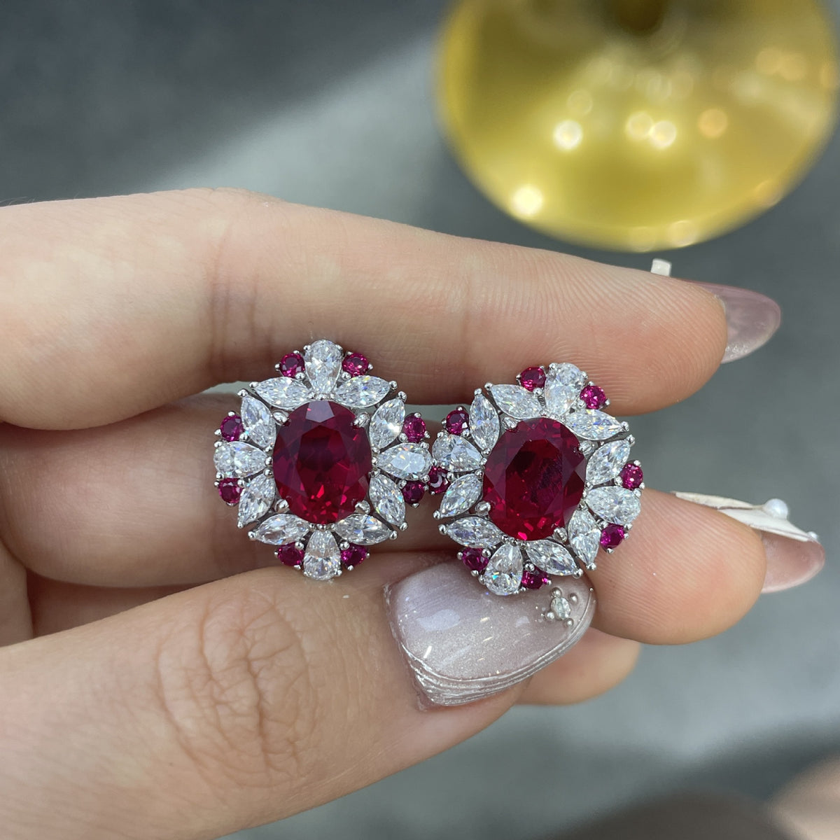 S925 Sterling Silver Ruby Halo Ring for Women, Floral Red Gemstone Ring product image