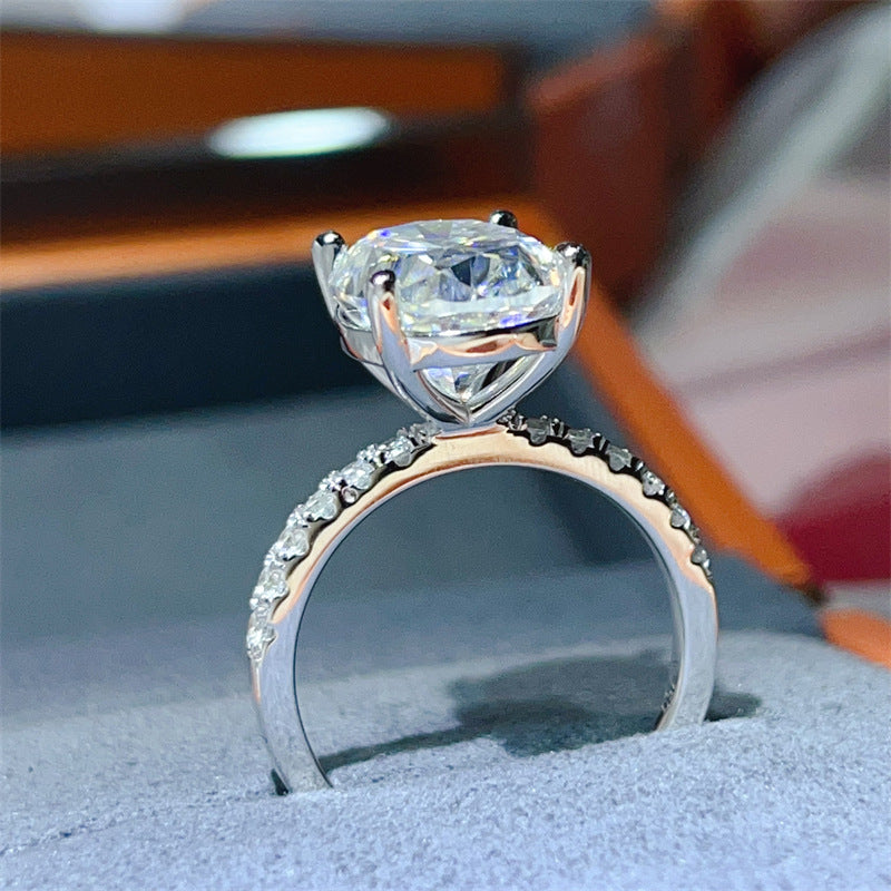Oval Moissanite Engagement Ring for Women, 8 Carat Look Solitaire Ring with Pave Band product image