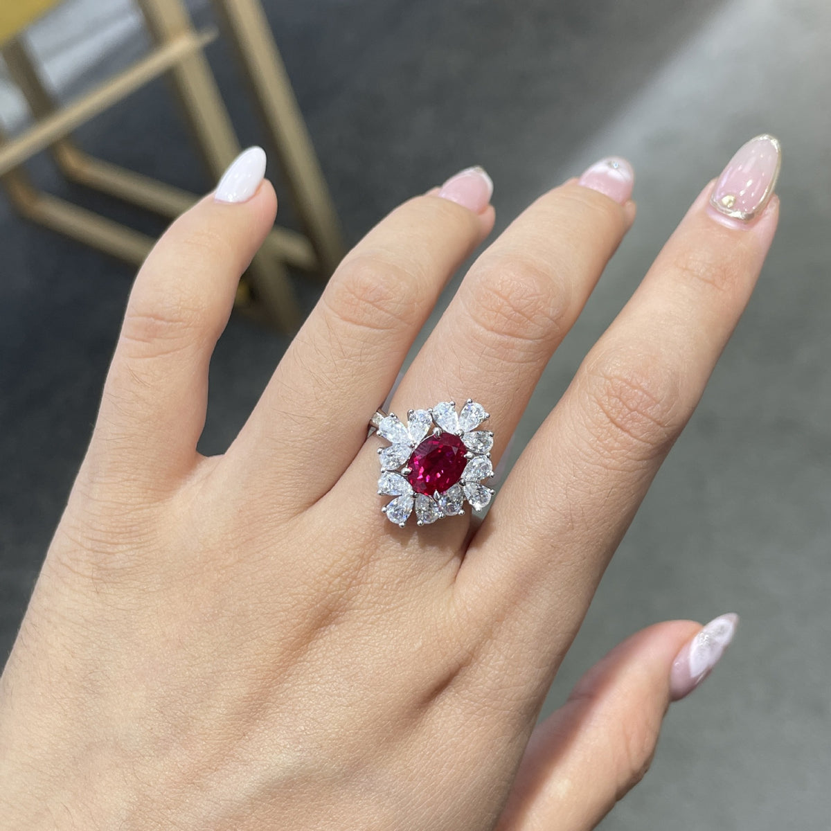 Lab-Grown Ruby Halo Ring for Women, Oval Red 18K Gold-Plated Ring product image