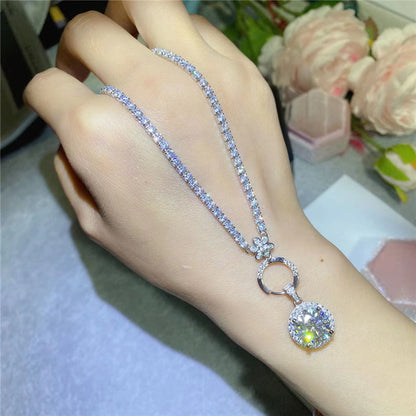18K Gold Moissanite Pendant Necklace with Tennis Chain, Modern Minimal Drop Necklace
