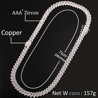 Iced Out Cuban Link Chain Necklace Bracelet with Cubic Zirconia, Unisex Statement Hip Hop Jewelry in Silver, Gold, Pink & Blue