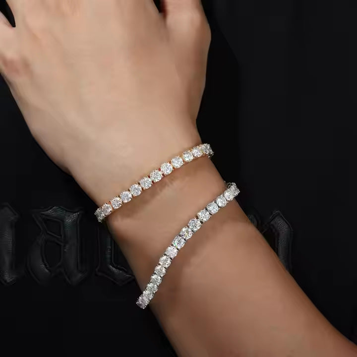 Unisex Tennis Chain Bracelet with Zirconia Stones, Hip Hop Geometric Bangle, Copper Electroplated, 3mm 4mm 5mm Width product image