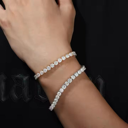 Unisex Tennis Chain Bracelet with Zirconia Stones, Hip Hop Geometric Bangle, Copper Electroplated, 3mm 4mm 5mm Width
