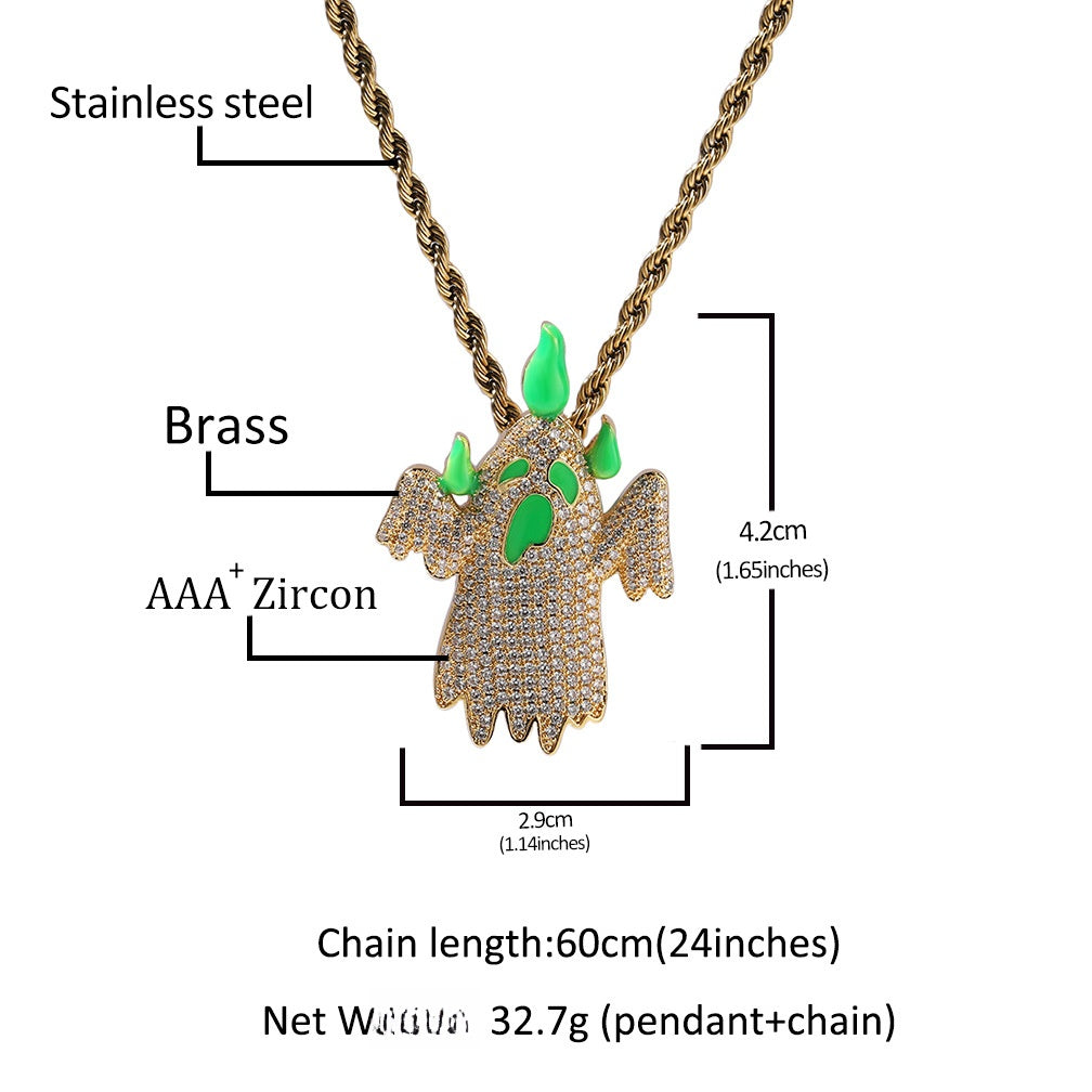 Iced Ghost Pendant Necklace for Women – Glow in the Dark Cubic Zirconia Hip Hop Chain in Gold or Silver product image