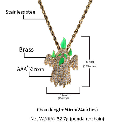 Iced Ghost Pendant Necklace for Women – Glow in the Dark Cubic Zirconia Hip Hop Chain in Gold or Silver