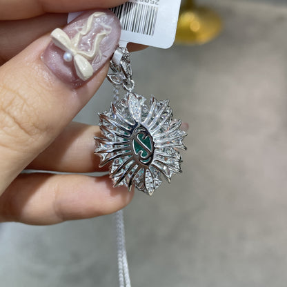 Teal Green Floral Pendant Necklace Set with Matching Earrings