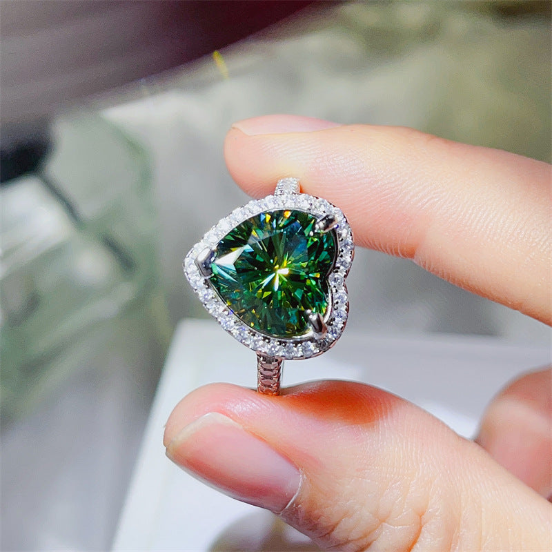 Green Heart Moissanite Halo Ring for Women, 1 Carat or 5 Carat Engagement Style Ring product image