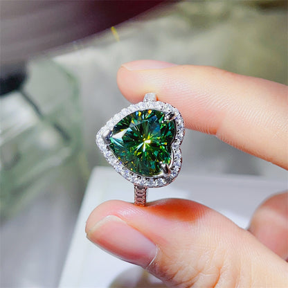 Green Heart Moissanite Halo Ring for Women, 1 Carat or 5 Carat Engagement Style Ring