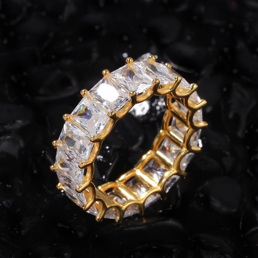 Unisex Iced Out Cubic Zirconia Eternity Ring - Gold or Silver Tone Hip Hop Statement Band