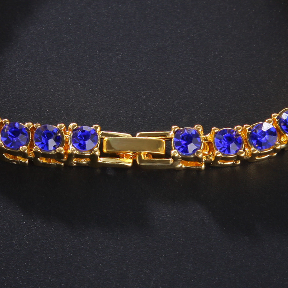 Unisex Gold Plated Blue Crystal Line Bracelet – Trendy Statement Chain Bangle Jewelry
