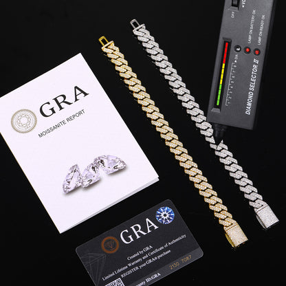Iced Out Moissanite Cuban Link Bracelet for Men and Women - Gold or White Gold Tone