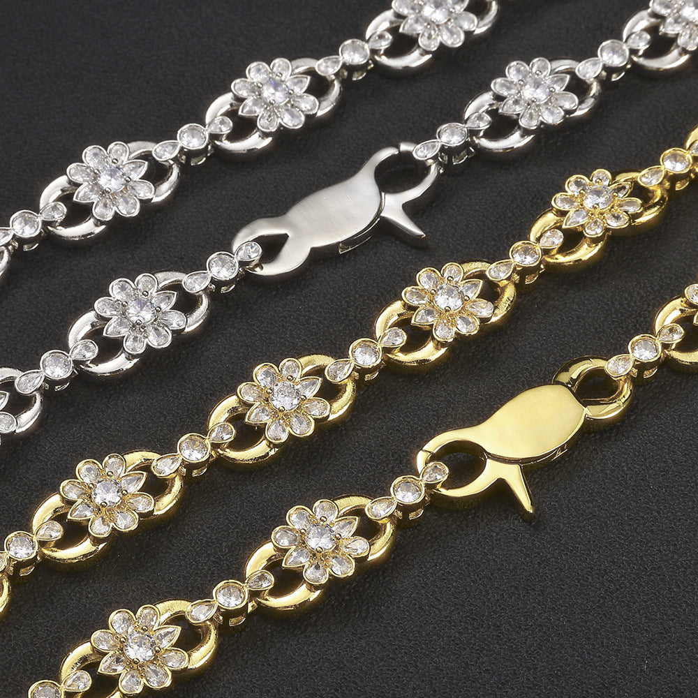 12 mm Flower CZ Link Hip Hop Necklace with Copper Base - CHA446 product image