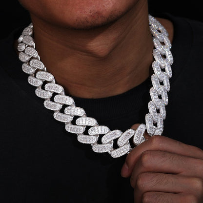 Iced Out Cuban Link Chain Necklace Bracelet - Geometric Round Cut Cubic Zirconia Hip Hop Jewelry for Men and Women