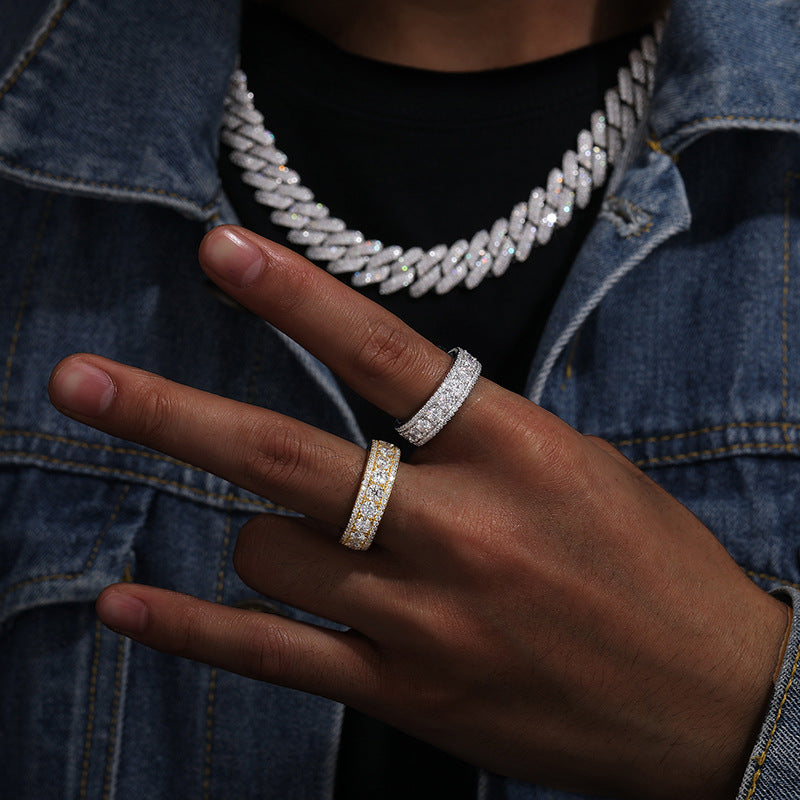Unisex 925 Silver Moissanite Ring Round Cut Iced Out Geometric Band product image