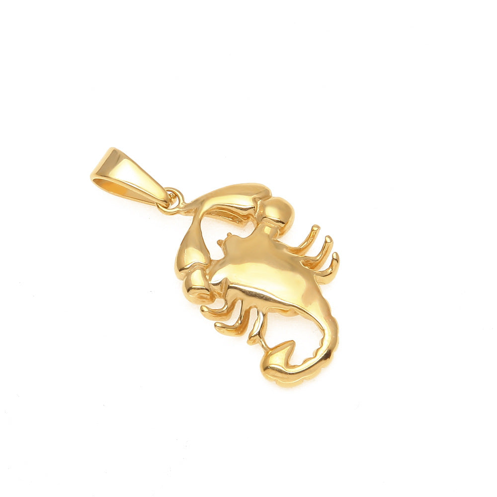 Gold Plated Stainless Steel Scorpion Pendant Necklace with 3mm Cuban Chain, Hip Hop Statement Animal Charm Necklace