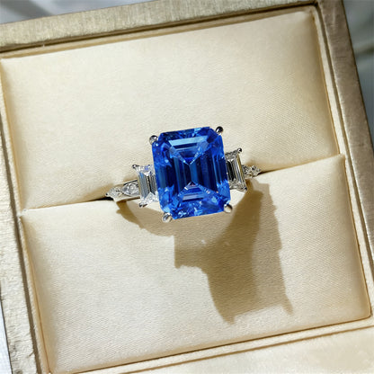 5 Carat Moissanite Ring for Women, Emerald Cut Geometric Halo Engagement Ring