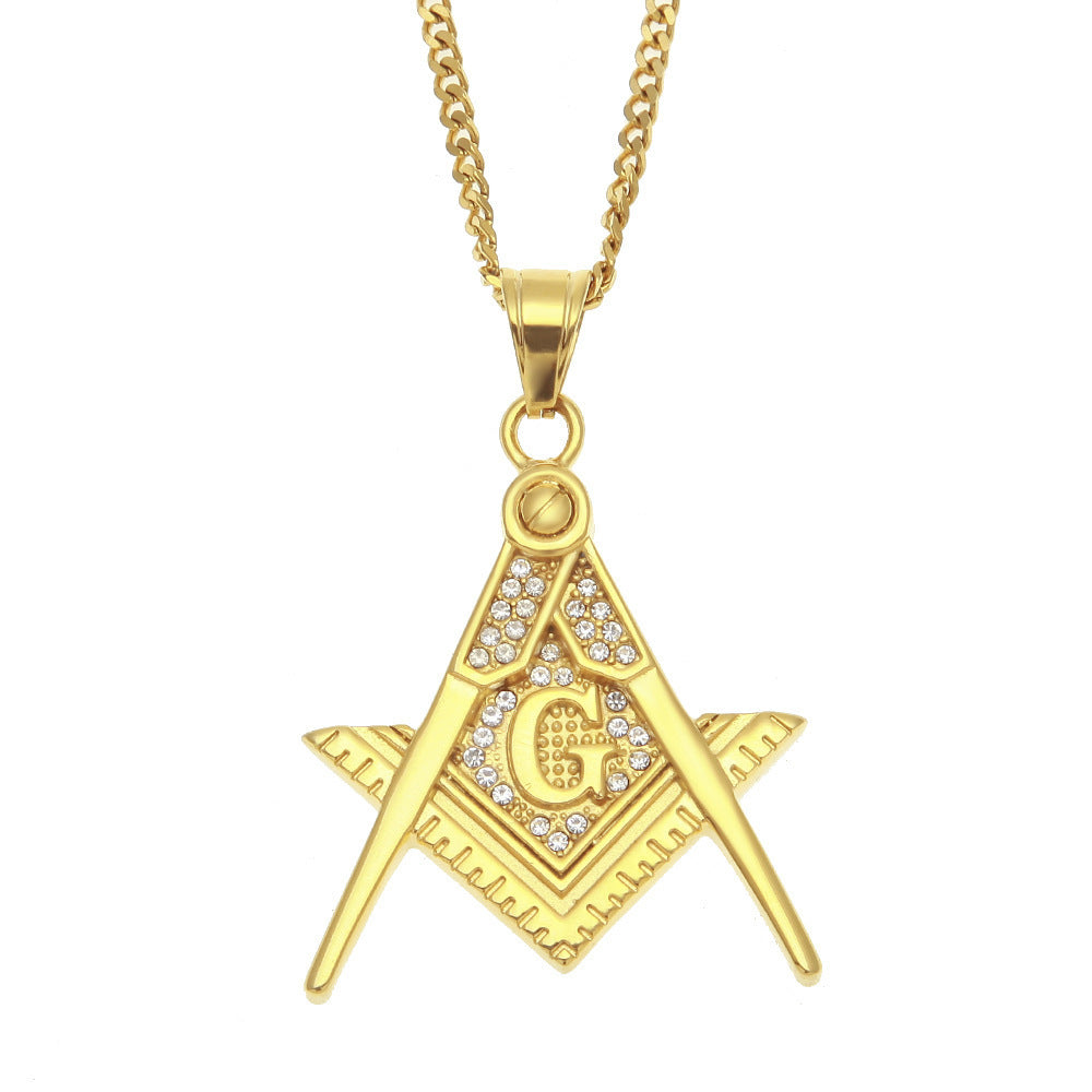 Gold Tone Stainless Steel Letter Pendant Necklace with Crystal Detail Cuban Chain