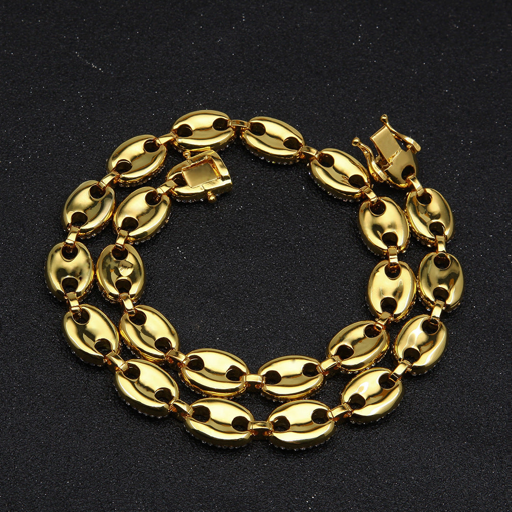Iced Oval Link Chain Necklace Bracelet Set for Women, Gold Plated or Silver Plated Statement Hip Hop Chain Jewelry product image